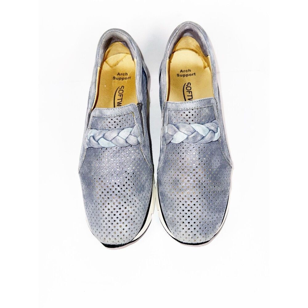 Softwaves Suede Platform Sneaker Loafer Dusty Blue Metallic Perforated 37/6.5 - Picture 4 of 16